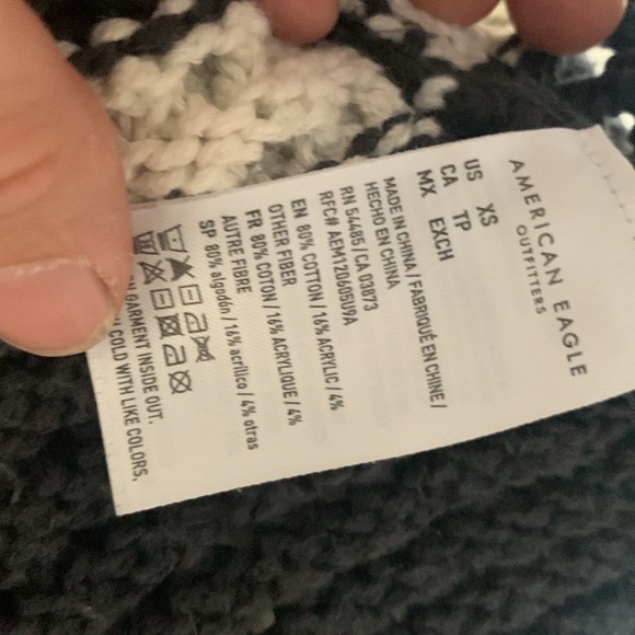 American Eagle Dark Blue White Cropped Open Front Cardigan Sweater - Picture 6 of 6